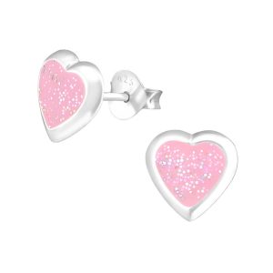 עגילי לב בצבע ורוד צמודים