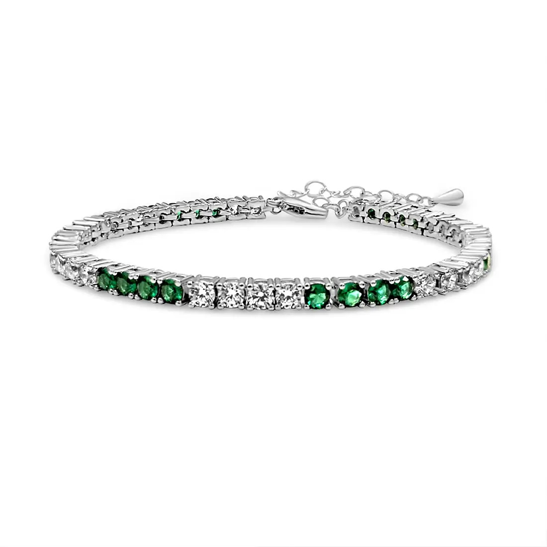 צמיד טניס זוהר עם זרקונים ירוקים