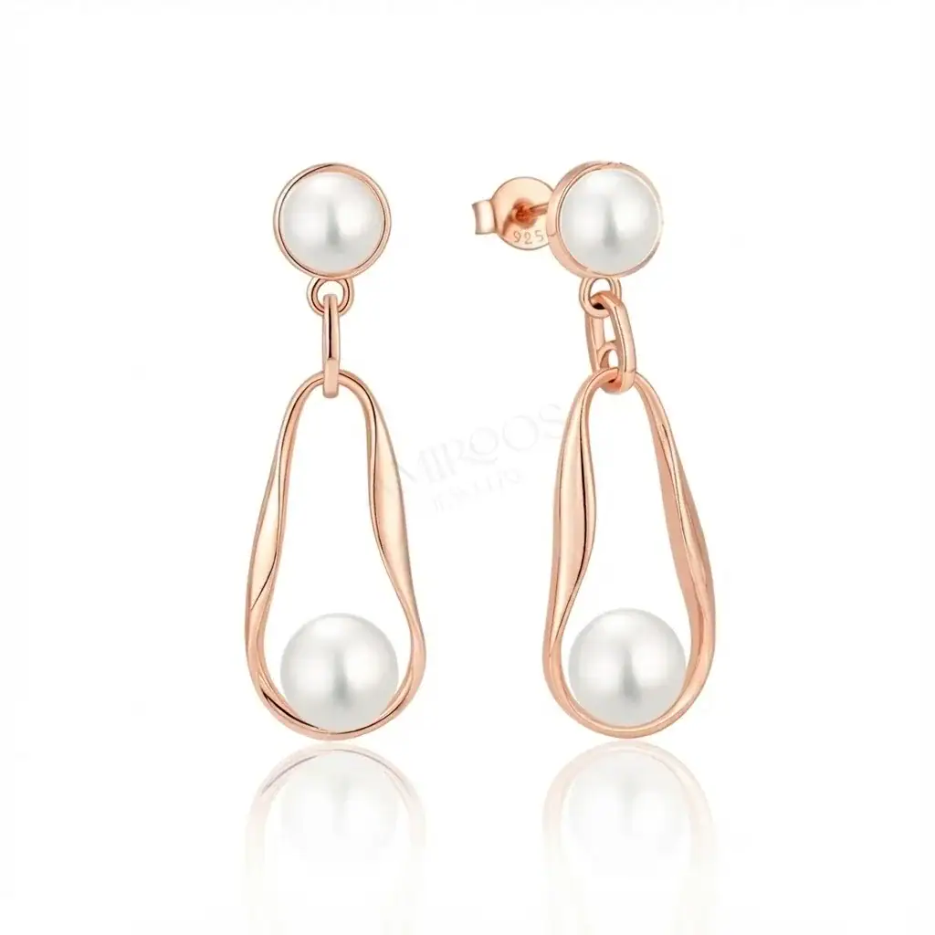 עגילי רוזגולד פנינה