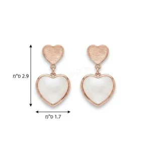 עגילי לבבות רוזגולד תלויים